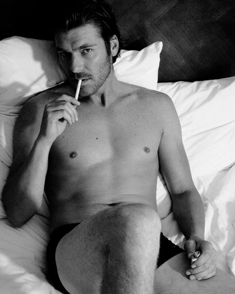 Male Model Smoking in bed