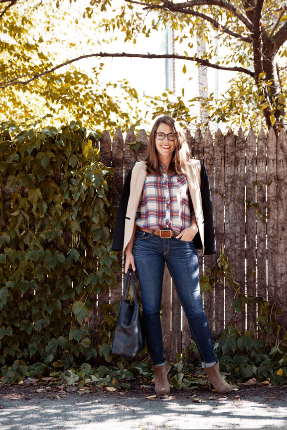 Liz Schneider in plaid for fall